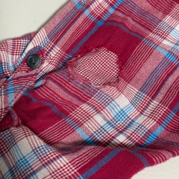 Boston Traders Hoodie Button Down Top Womens XL Plaid Roll Tab Sleeves DAMAGE - Picture 10 of 13